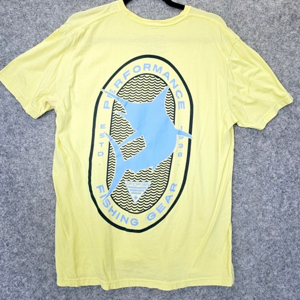 PFG Fishing T Shirt Mens M Yellow COLUMBIA Logo Outdoor Tee Performance Dad Gorp